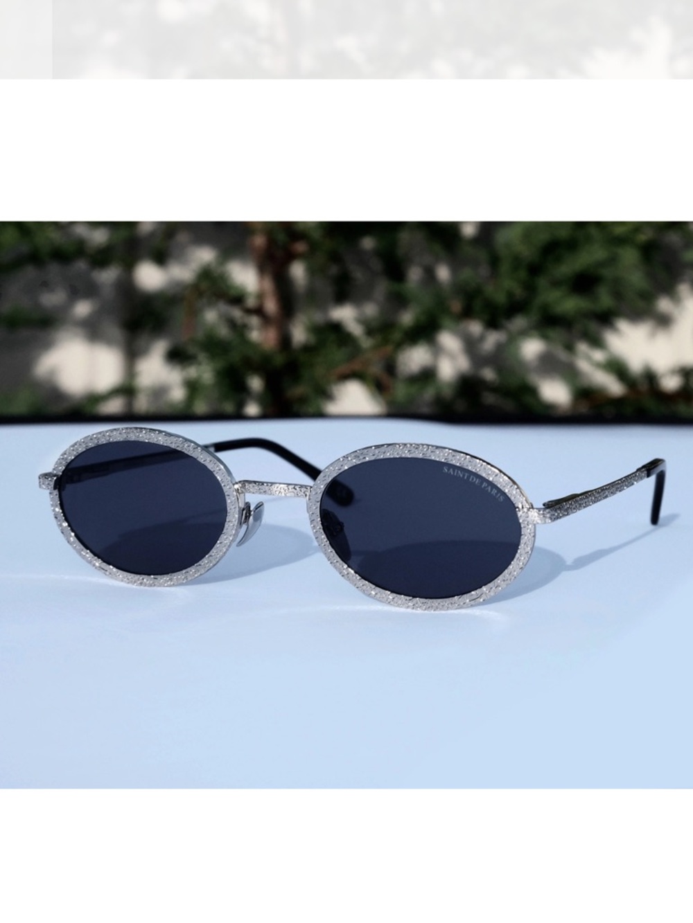 Saint de Paris The Tourist Silver Oval Sunglasses Blue Lens